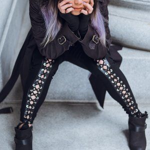 Gothic Black Lace-up Jeans with O-ring